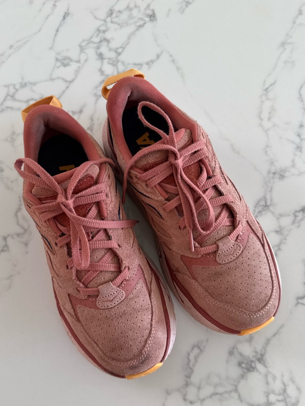 HOKA Clifton L Suede Sneakers  - Earthenware / Hot Sauce - Women's 9.5 - Picture 8 of 11